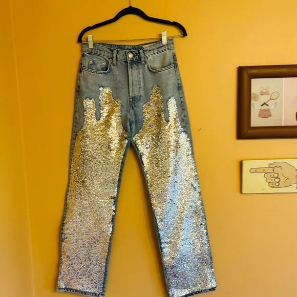 NWT Zara Sequin Jeans ZW Collection - Picture 2 of 7